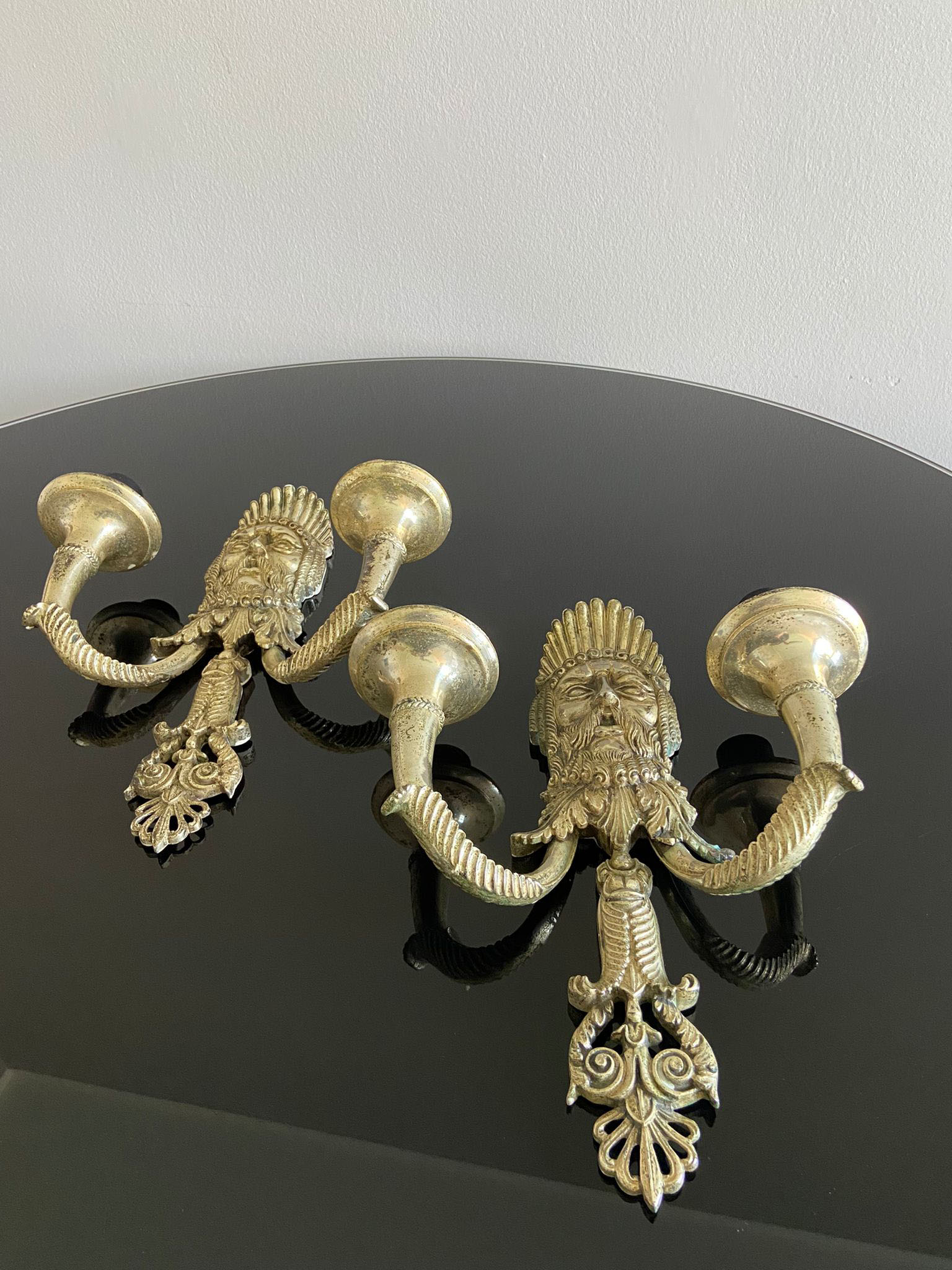 Wall lamp Mascherone Tragedia Greca in silver cast alloy