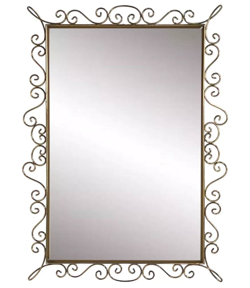 Rectangular mirror from the 50s-60s on a brass frame.