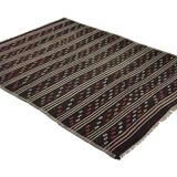 Tapis Kilim Turc Vintage Rayé 190x263 cm Laine Fait Main