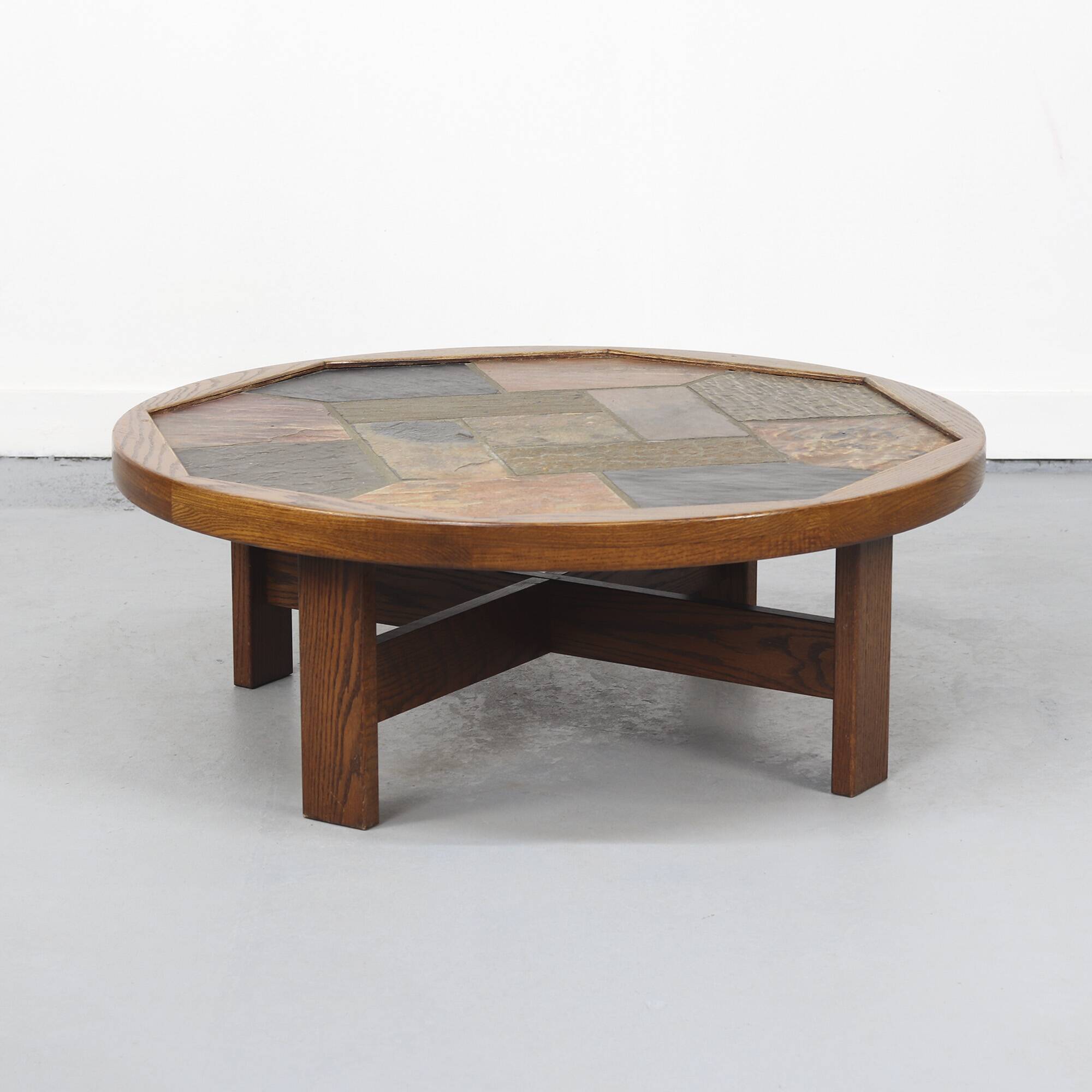 Large Round Vintage Brutalist Coffee Table