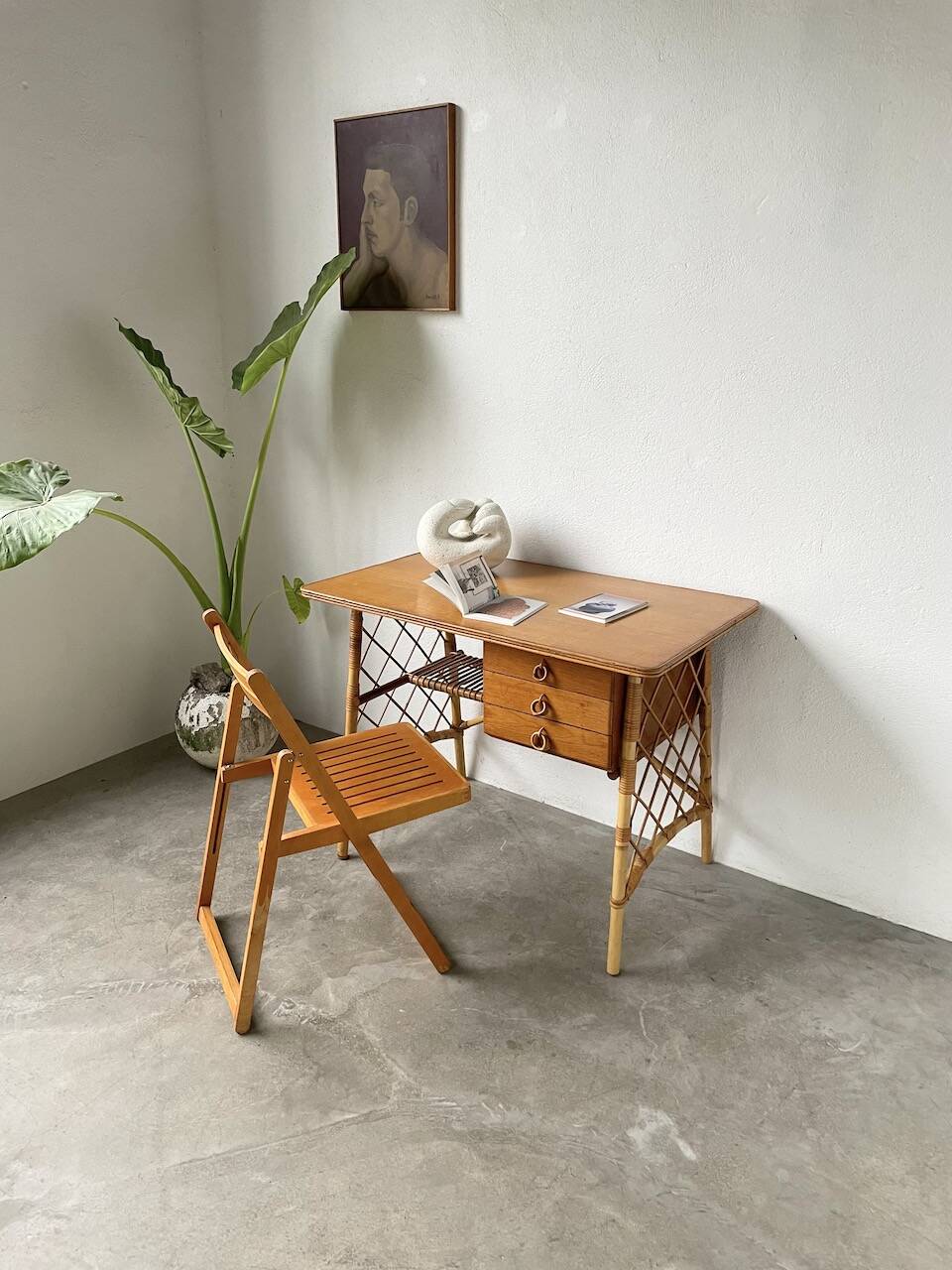 Bureau rotin Louis Sognot et sa chaise