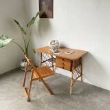 Louis Sognot rattan desk and its chair