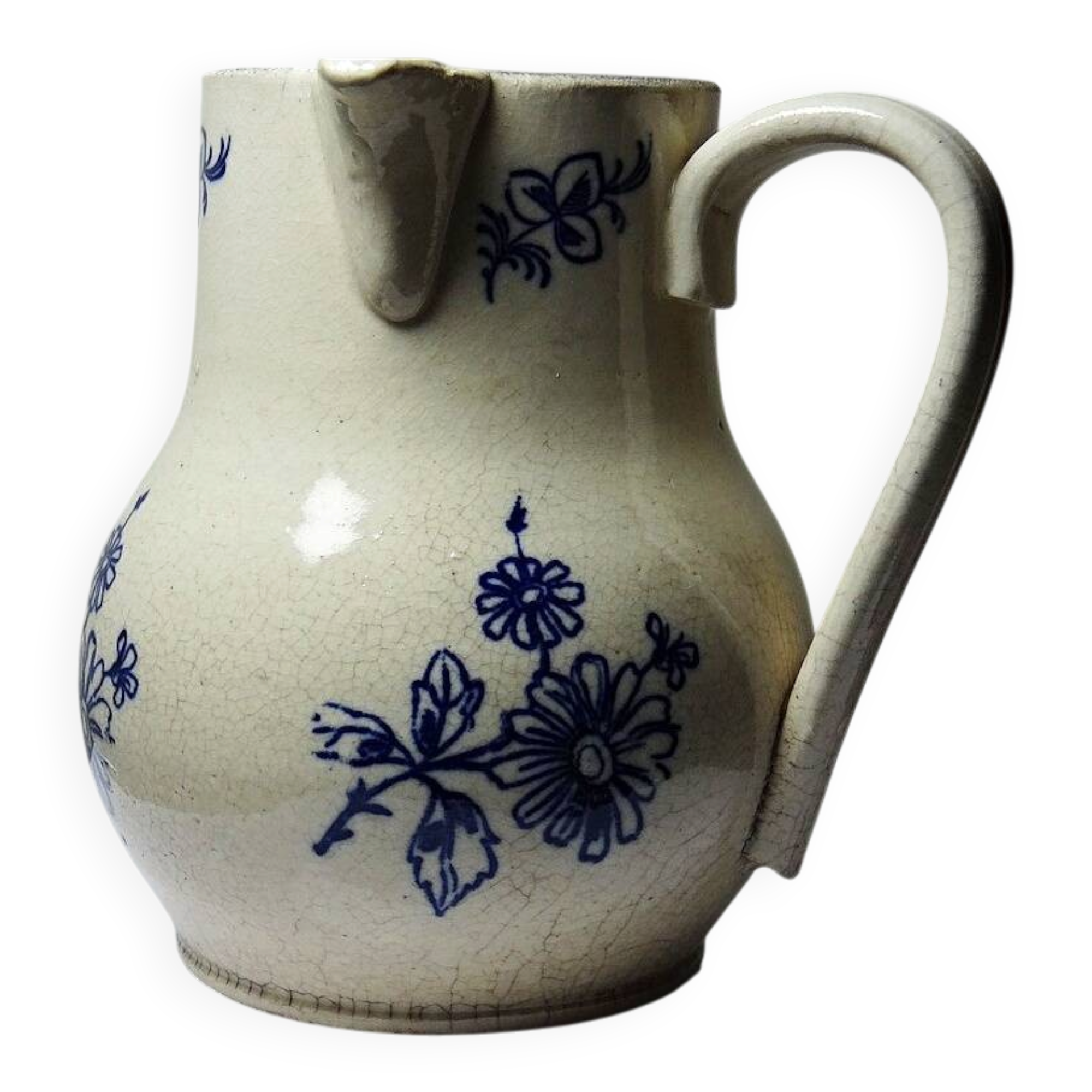 Fine earthenware pitcher with blue decoration, attributed to Saint-Uze, 19th century.