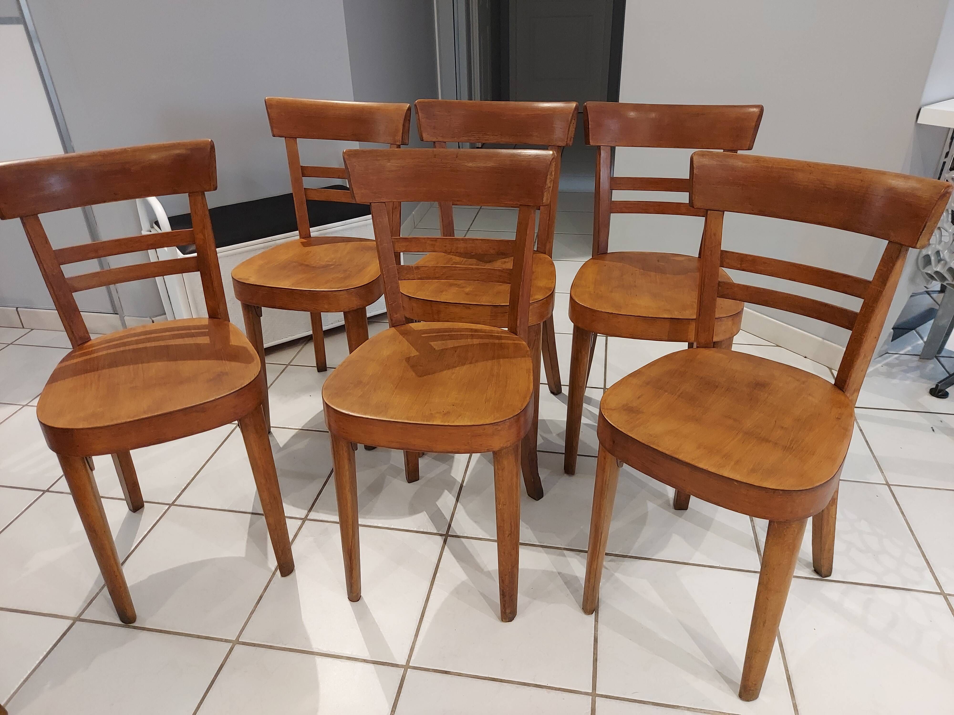 Suite of 6 chairs of bistrot Fischel 1930