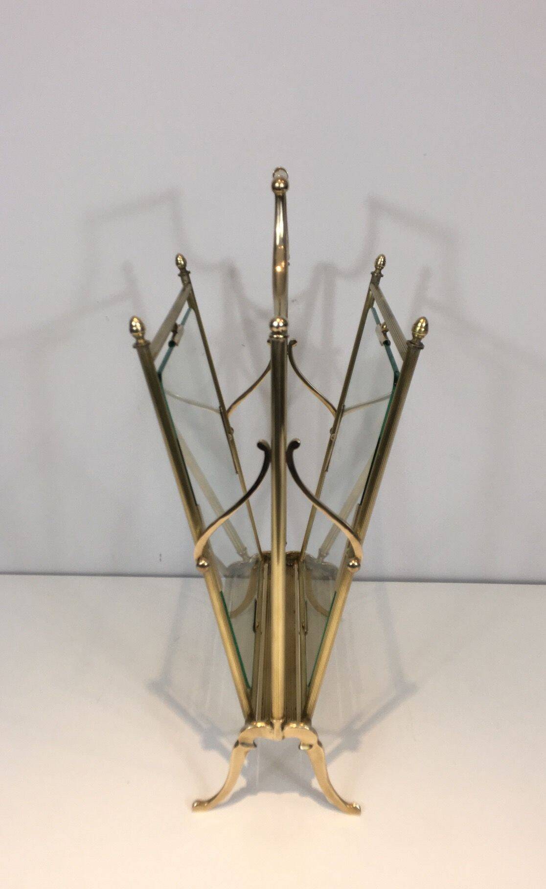 Brass and Transparent Glass Magazine Rack by Maison Jansen