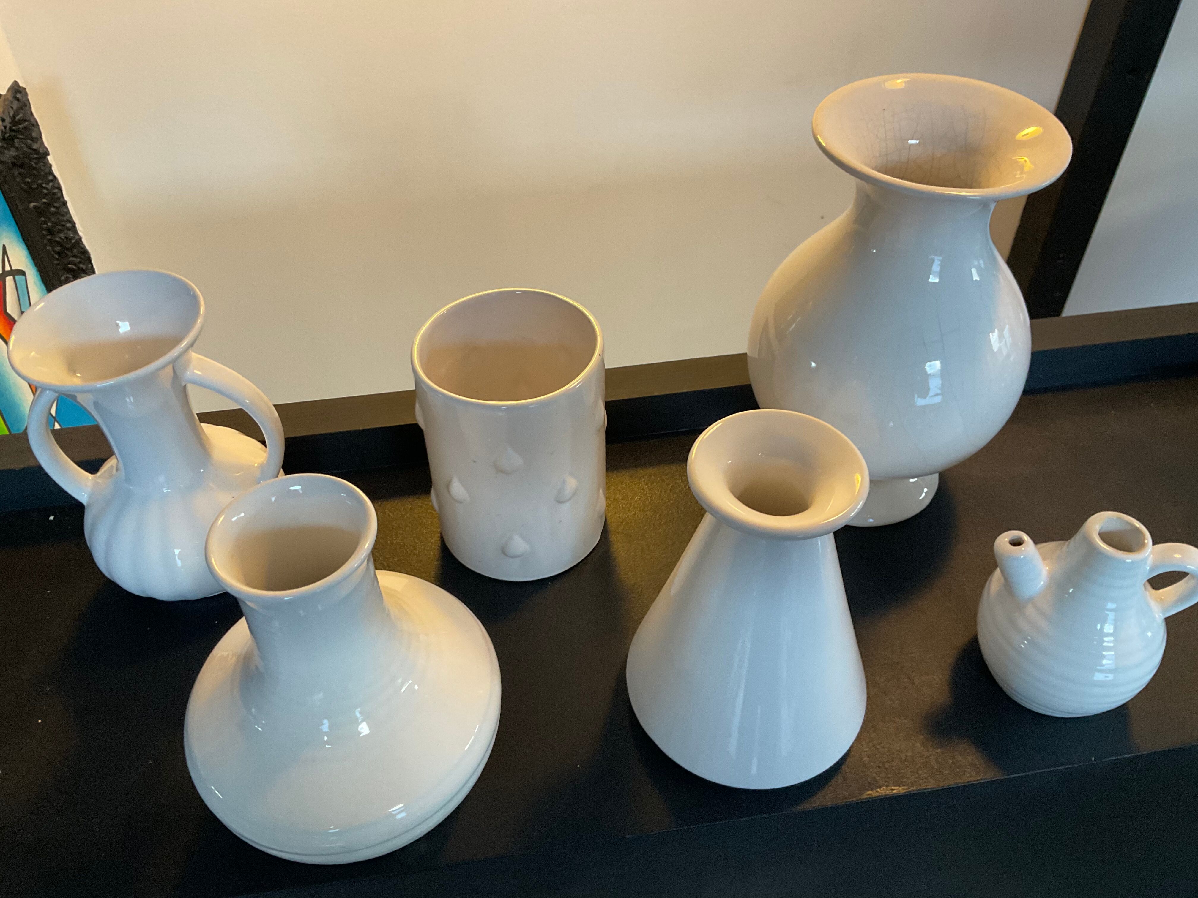 Series of 6 vintage vases in white ceramic years 60-70