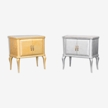 pair of bedside tables in 50s silver gold wood vintage