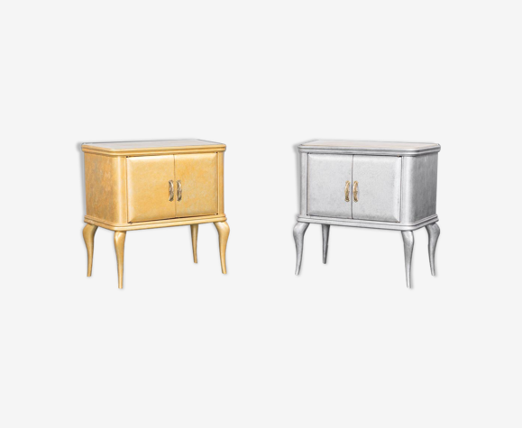 paire de tables de chevet en bois d’or argent des années 50