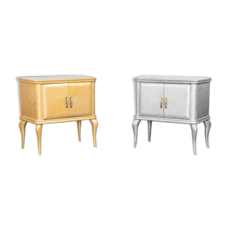 pair of bedside tables in 50s silver gold wood vintage