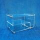 Translucent plexiglass storage drawer/cabinet on wheels.