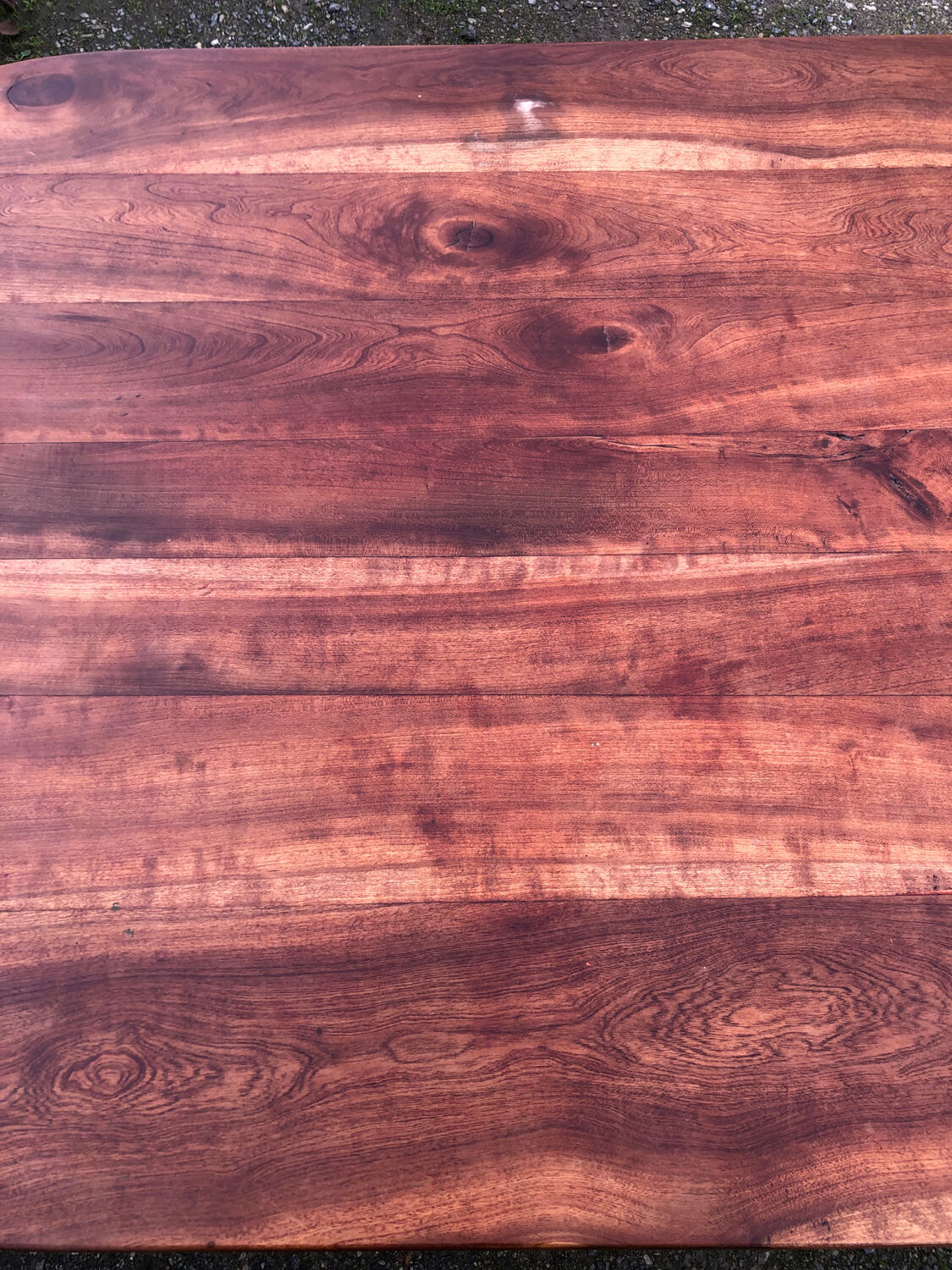 Antique cherry wood farmhouse table with rounded ends