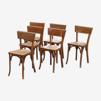 Set de 6 chaises de bistrot Baumann des années 50 estampille au fer