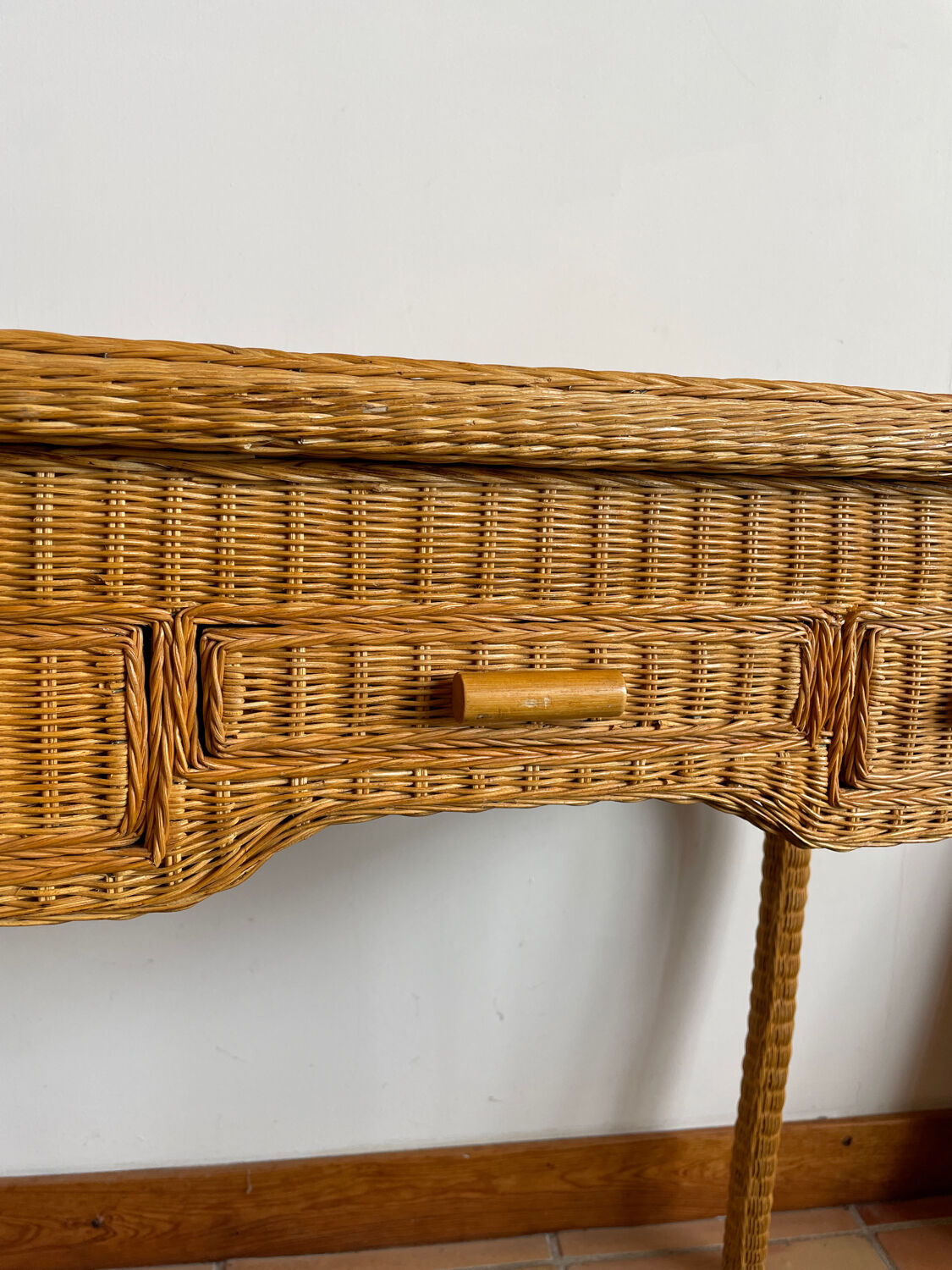 Rattan console desk with curved legs, 1970s