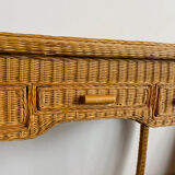 Rattan console desk with curved legs, 1970s