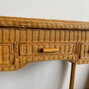 Rattan console desk with curved legs, 1970s