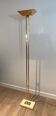 Brass Floor Lamp with Adjustable Reflector on a Timber Base