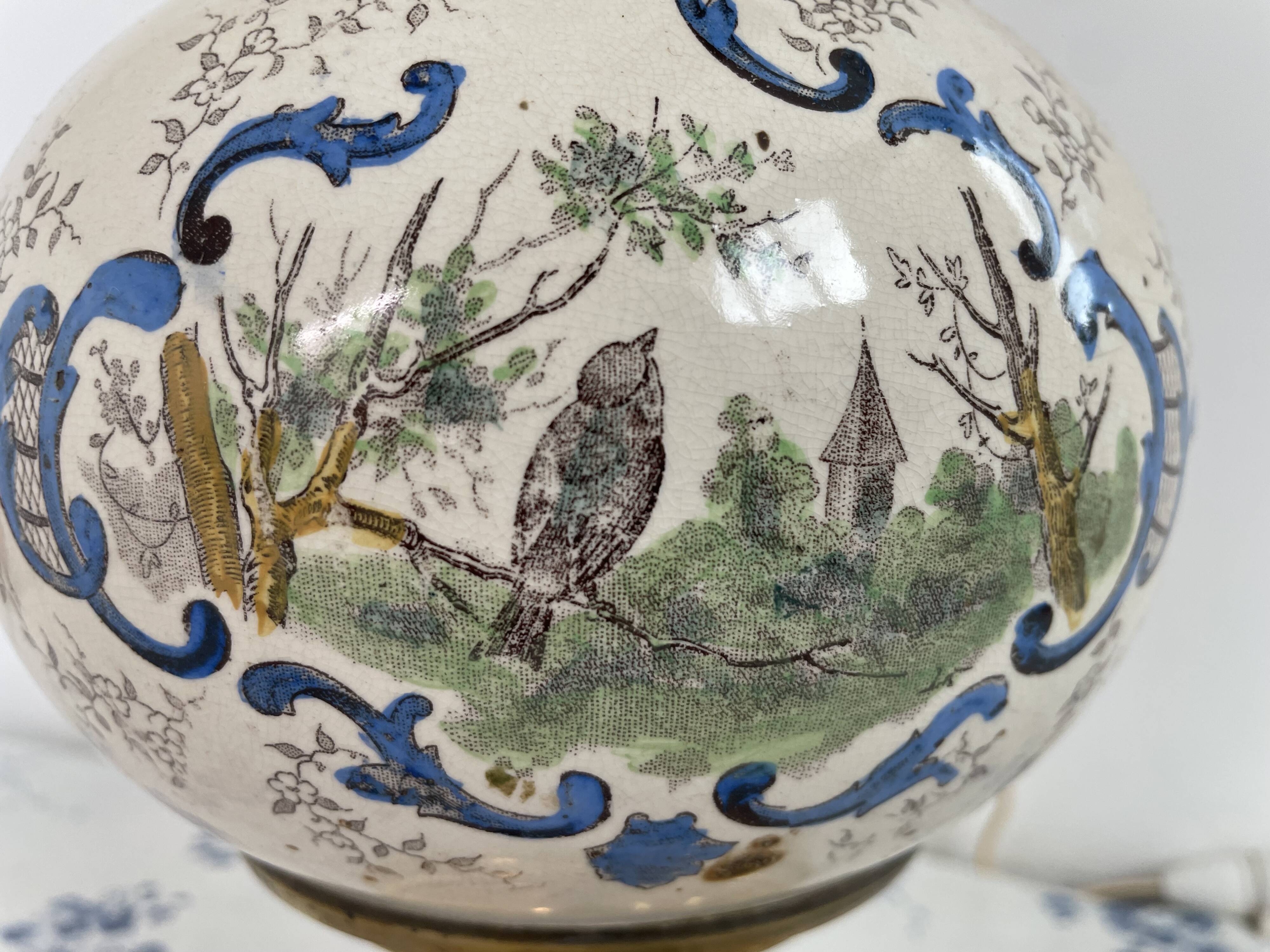 Antique lamp on earthenware vase attributed to Lunéville, monogram LN