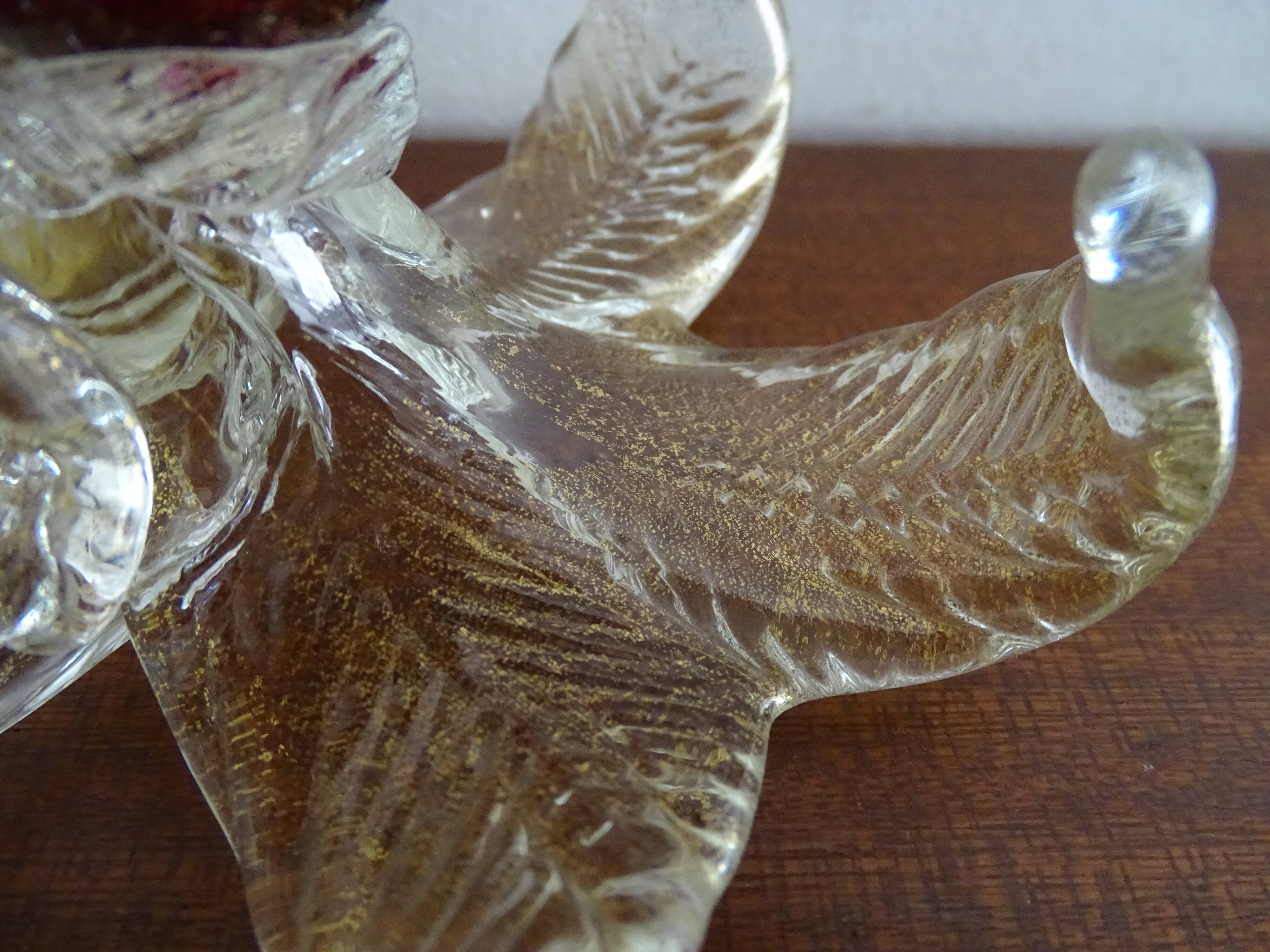 Bougeoir fleur verre  Murano poudre d'or