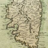Old map of the Isle of Corsica framed under glass