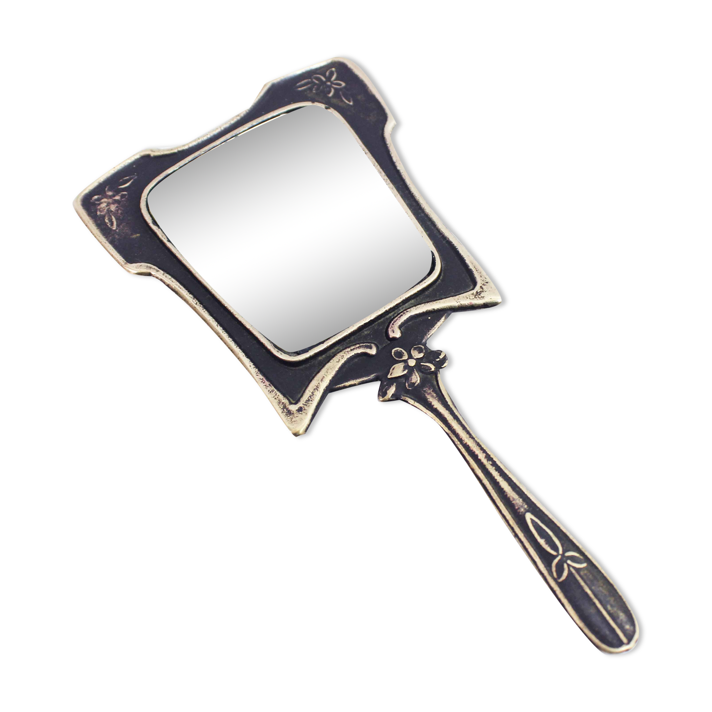 Art Deco hand mirror in bronze 8x17cm