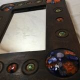 Wooden mirror with copper enamel decoration by Capo Esmaltes (Circa 1960)