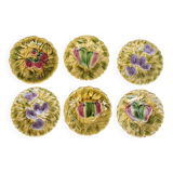 6 dessert plates sarreguemines ceramic barbotine fruits