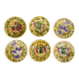 6 dessert plates sarreguemines ceramic barbotine fruits