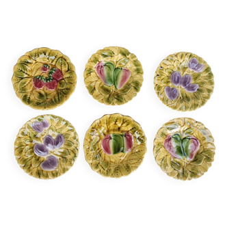 6 assiettes a dessert sarreguemines céramique barbotine fruits