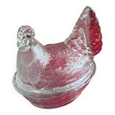Old hen on her moulded glass nest - vintage sweet jar