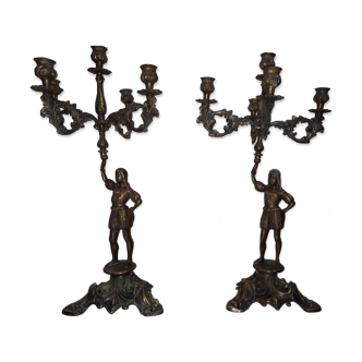 pair of candlesticks Chandeliers bronze character 5 branches