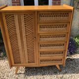 Chest of drawers in vintage rattan 60s