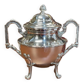 Louis XVI style sugar bowl in silver metal, work from the 1950s