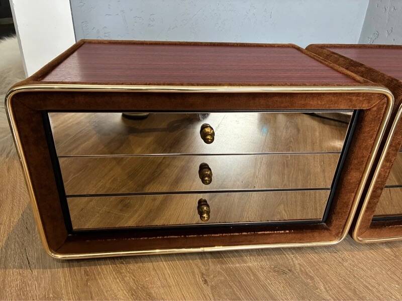 Ruf International Nightstands – Pair Mirrored Bedside Tables 1970s