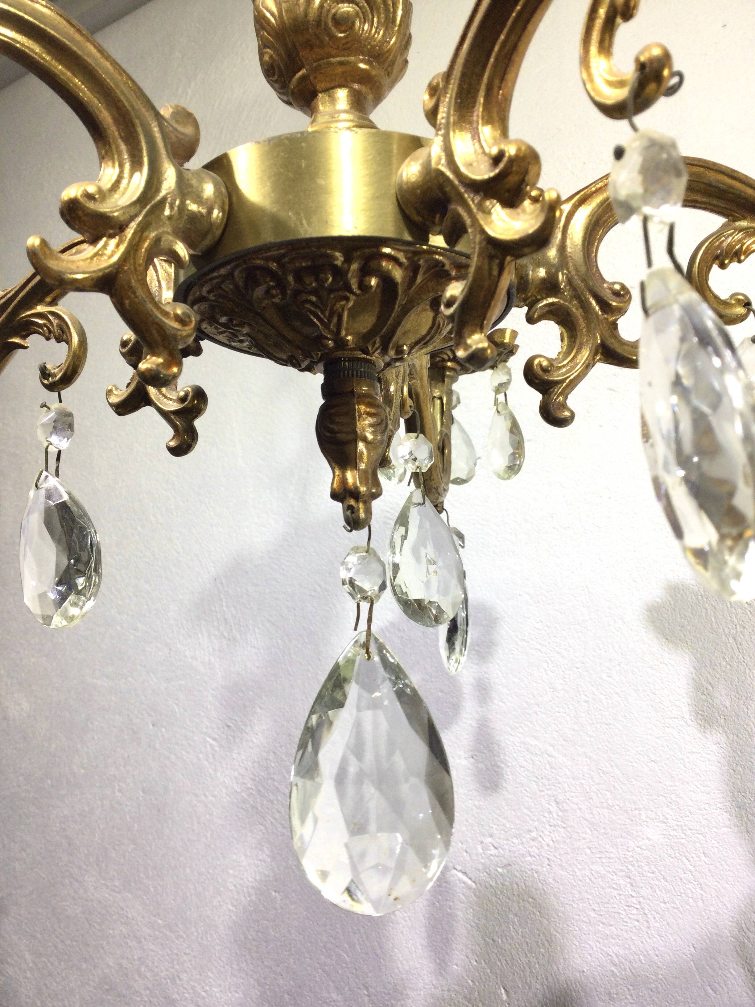 5-light chandelier in bronze and pendants