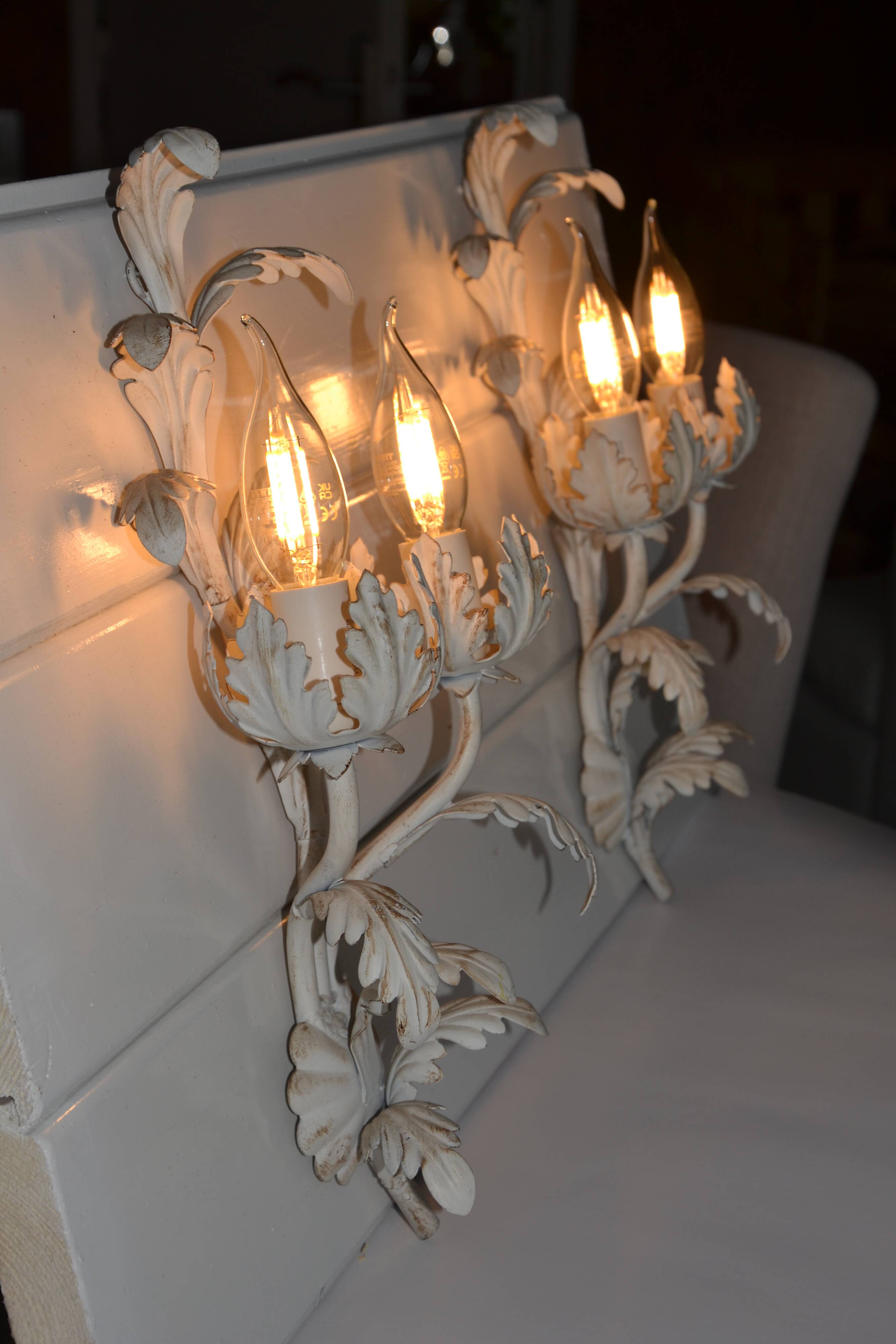 2 Florentine metal leaf wall lights