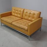 Florence Knoll two-seater sofa in mustard yellow leather, 1970