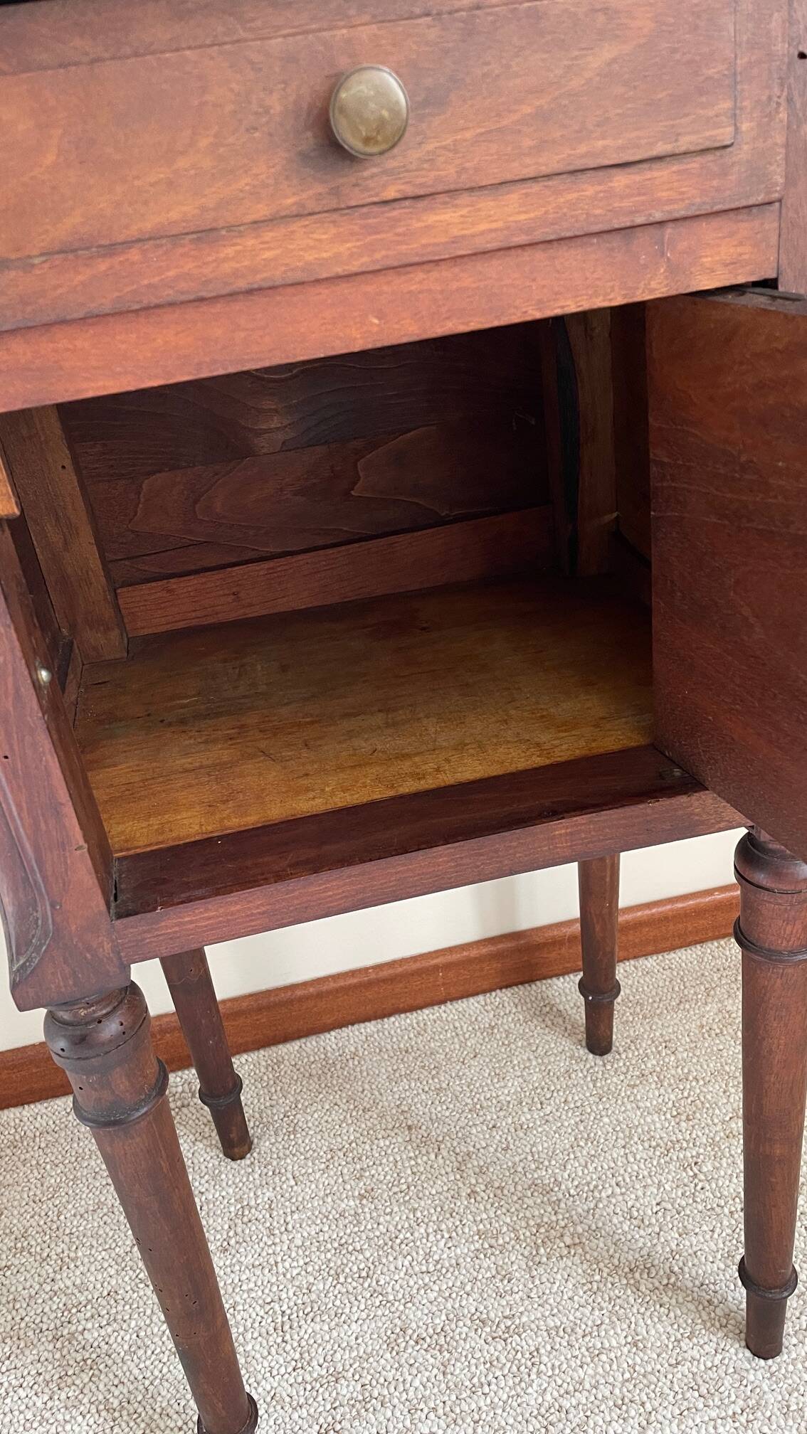 Antique bedside table in wood and marble