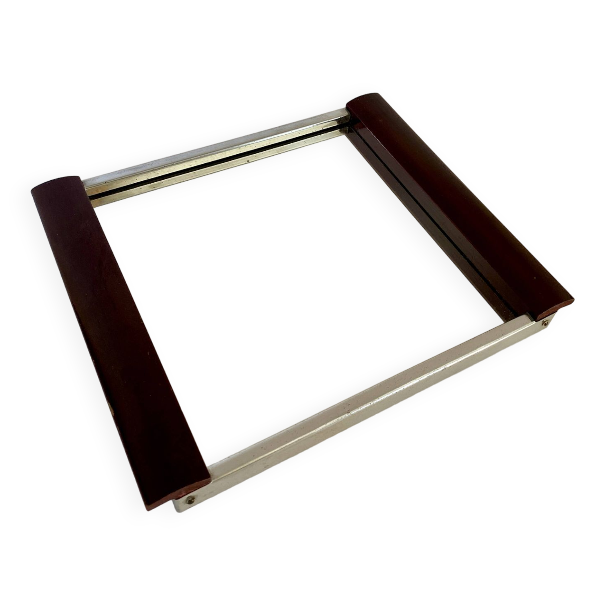 Art Deco tray, mirror, wood and metal