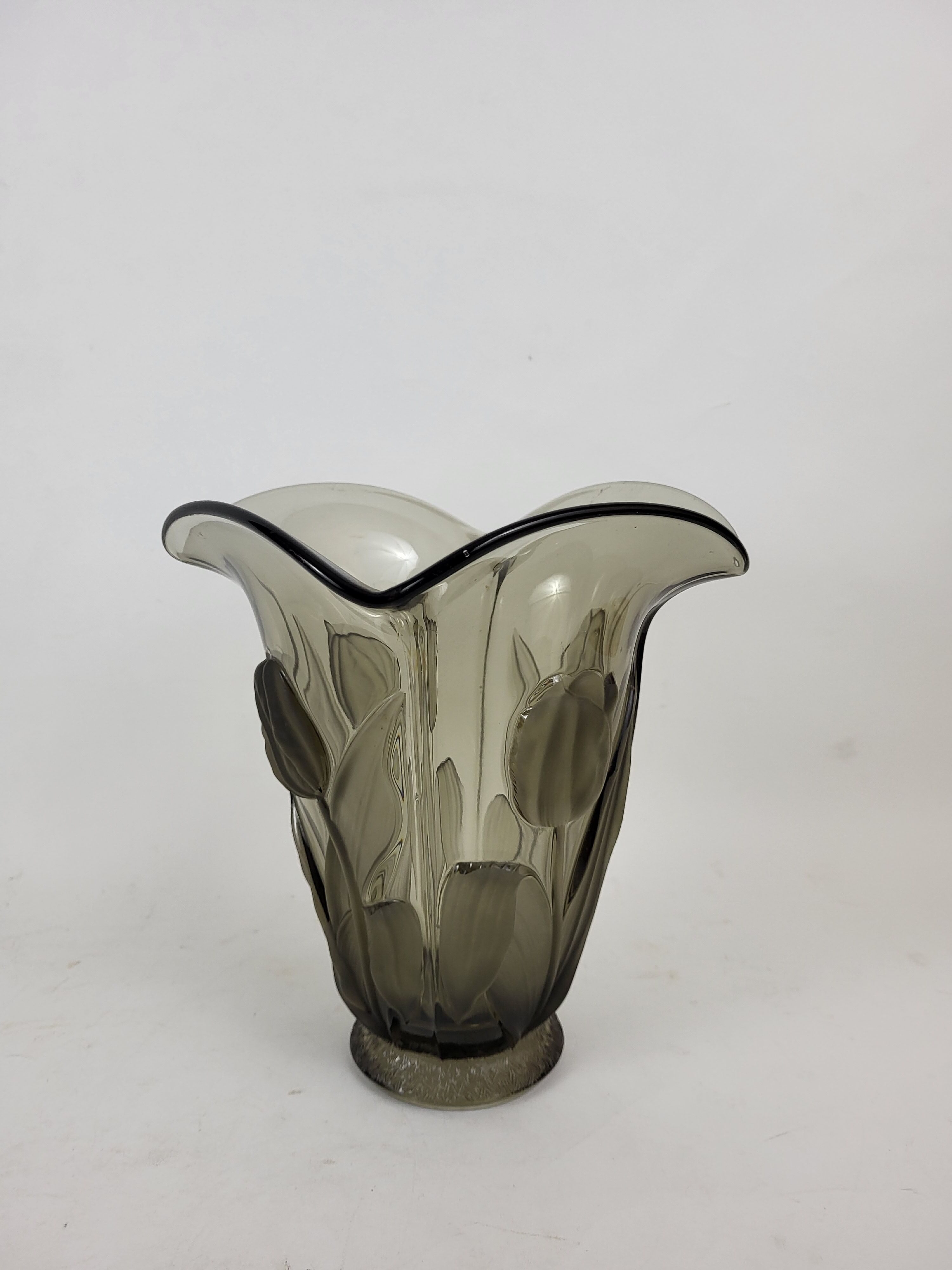 Art Deco glass tulip vase Czechoslovakia