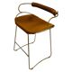 Kitchen Stool with Backrest Brass Steel Natural Tobacco Leather Modern