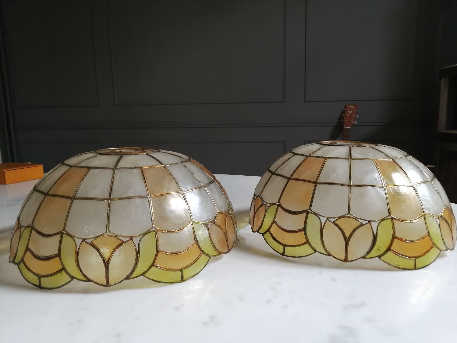 Pair of mother-of-pearl lampshades