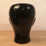 2 black and white ceramic head vases, face