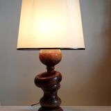 Imposing vintage Scandinavian style lamp designed in turned carved wood with a