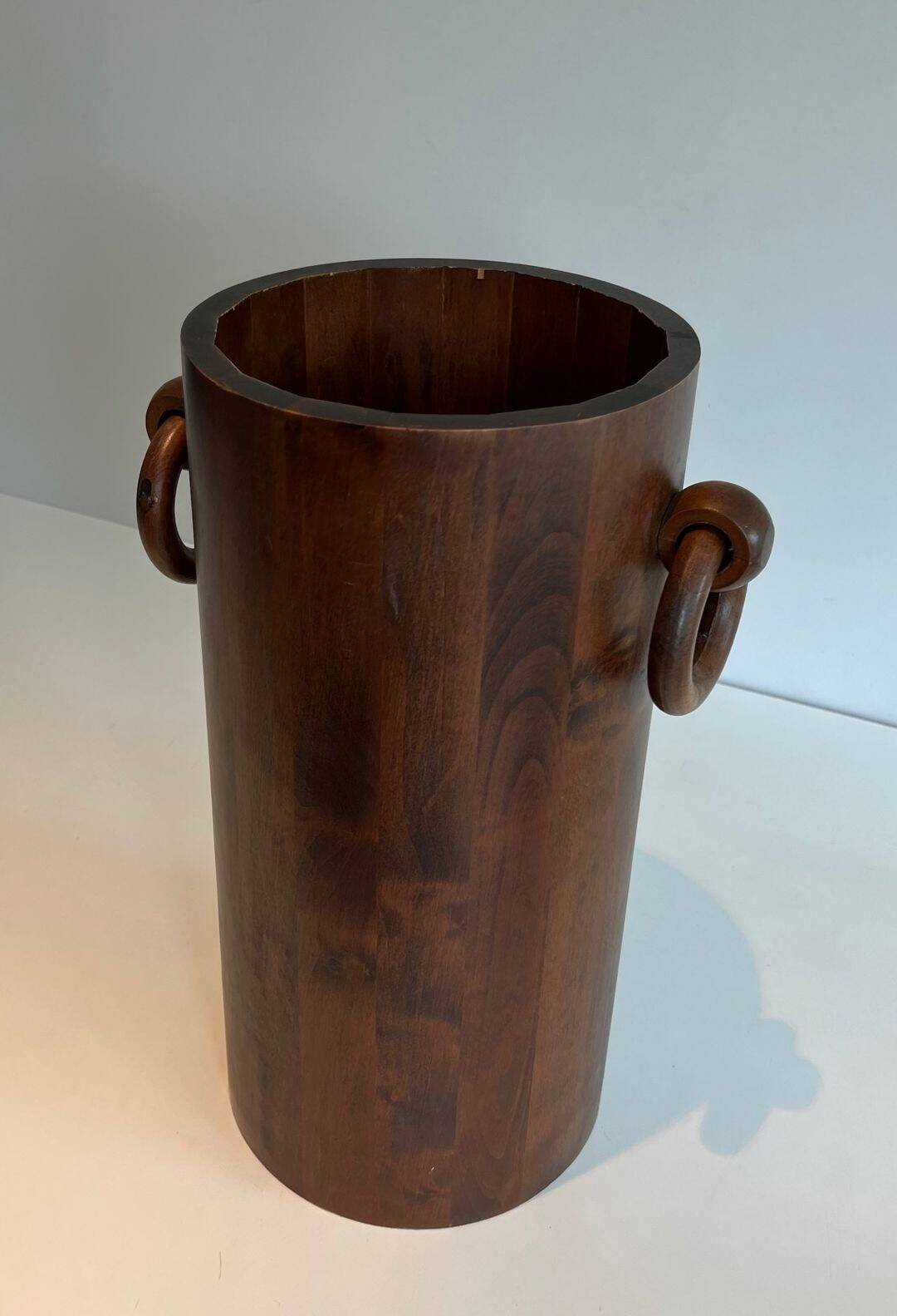 Brutalist Umbrella Stand in Solid Wood, France, circa 1950