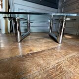 Table basse ou de salon carrée en acier chromé design italien, ca 1970