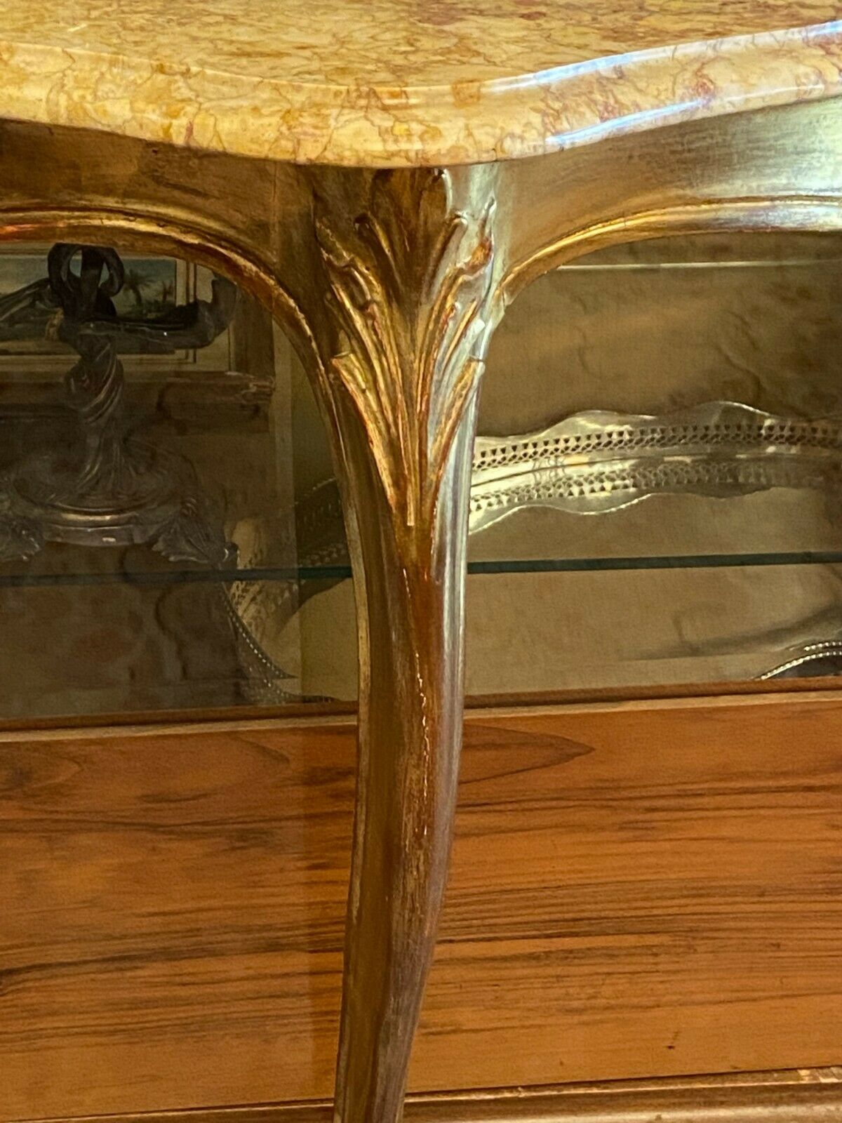 Wall console in gilded wood marble top Louis XV style
