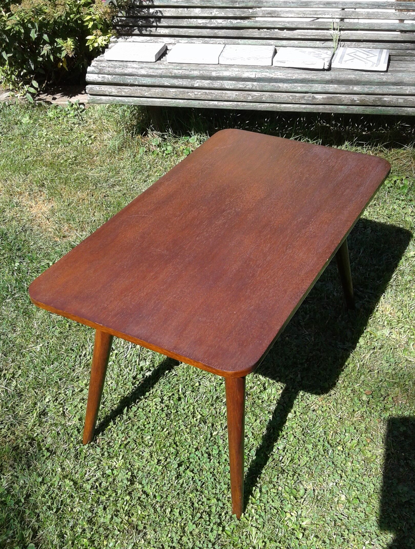 Coffee table 60s wooden feet compass