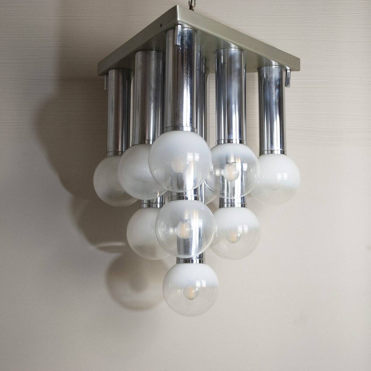 Chandelier with satin glass lights, Italy, 1970s