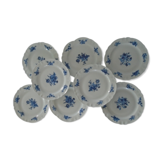8 plates porcelain limoges France decoration blue flowers diameter 20 cm