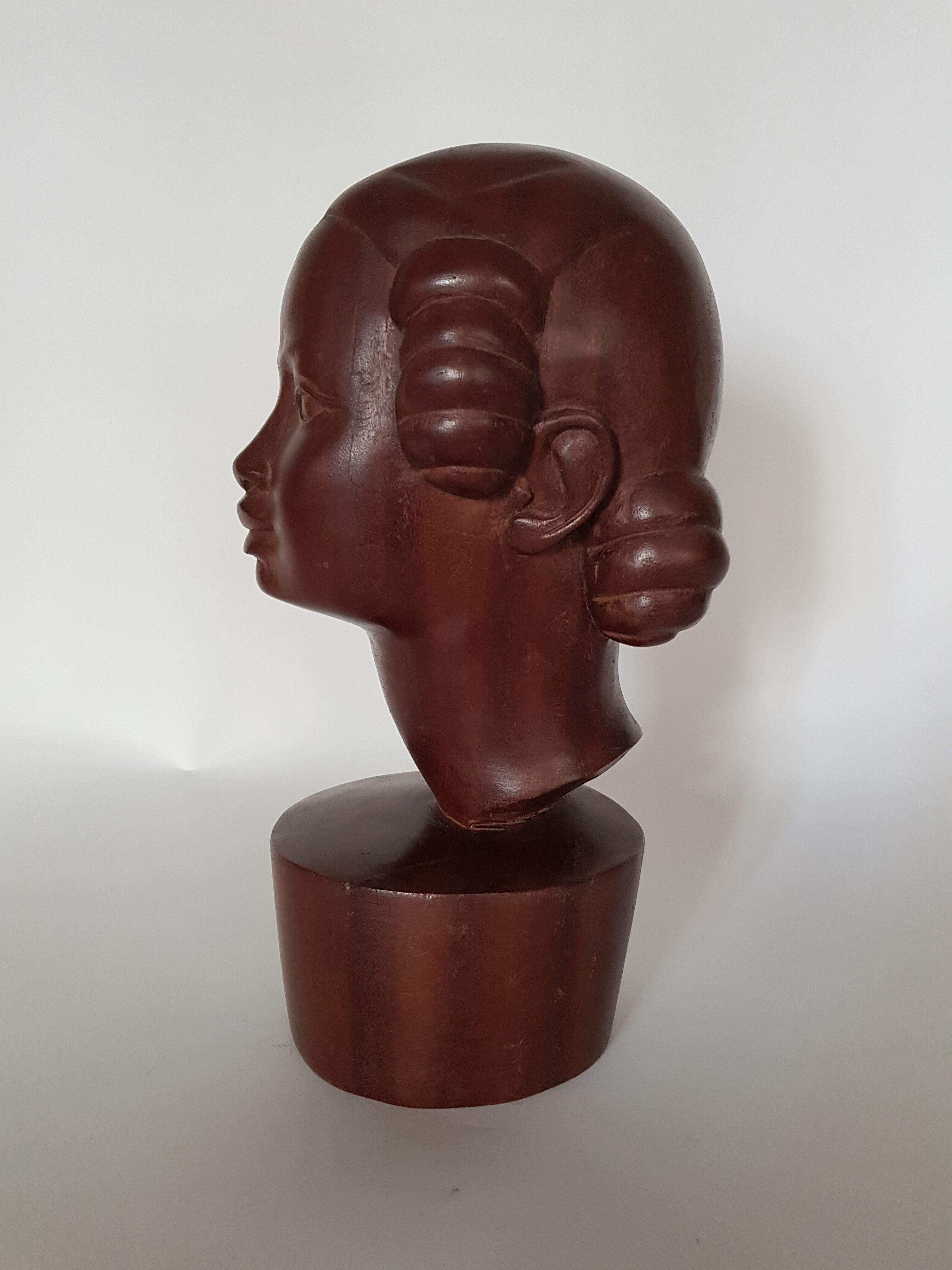 Wooden sculpture, "Young girl with macaroons" 30'